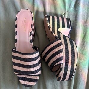 Kate Spade Black and Cream Striped Platform Sandals